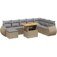 Syfax Salon de jardin avec coussins 9 pcs beige résine tressée