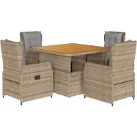 Syfax Ensemble à manger de jardin avec coussins 5pcs Beige poly rotin