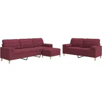 vidaXL Ensemble de canapés 3 pièces avec pouf & coussins décoratifs rouge vin Tissu