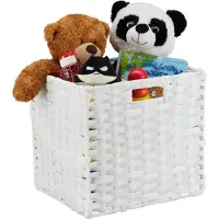 Relaxdays 2 paniers de rangement, paniers carrés en polypropylène pour la salle de bain et la chambre d'enfant, paniers tressés pour étagères, 31 x 32 x 30 cm, paniers, blancs