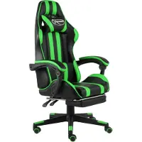 Syfax Fauteuil de jeux vidéo avec repose-pied Noir et vert Similicuir