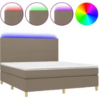 vidaXL Lit Boxspring avec matelas & LED Taupe 180x200 cm Tissu