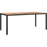 Syfax Table de jardin plateau en bois Noir Résine tressée bois massif