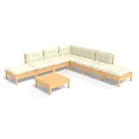 vidaXL Ensemble salon de jardin 8 pièces avec coussins Crème Pin