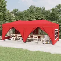 Prolenta Tente de réception pliable avec parois latérales, rouge, dimensions 3x6 mètres
