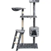 Syfax Arbre à chat et griffoir Sisal 150 cm Empreintes de pattes Gris
