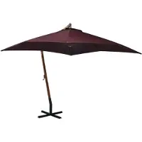 Syfax Parasol de jardin suspendu et mât rouge bordeaux bois de sapin