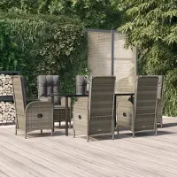 Prolenta Maison Exclusive - Ensemble de salle à manger de jardin 7 pièces avec coussins noir et gris en polyrotin
