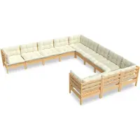 vidaXL Ensemble de salon de jardin 11 pièces avec coussins crème, en bois de pin