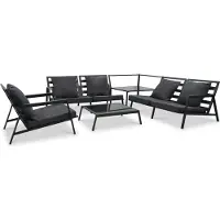 Prolenta Ensemble de salon de jardin exclusif, 5 pièces, avec coussins, en aluminium, couleur gris foncé
