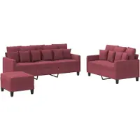 vidaXL Ensemble de canapés 3 pièces avec coussins vin rouge Tissu