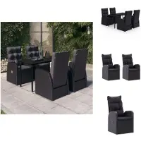 vidaXL Ensemble de jardin 5 pièces avec coussins Noir - Ensemble de meubles de jardin