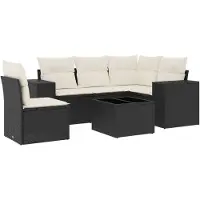 vidaXL Ensemble de salon de jardin 6 pièces avec coussins noir poly rotin
