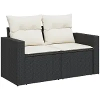 Syfax Canapé de jardin avec coussins 2 places noir résine tressée