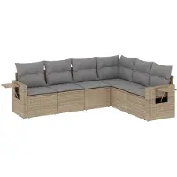 vidaXL Ensemble de salon de jardin 6 pièces avec coussins Beige Poly Rattan