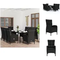 vidaXL Ensemble de jardin 9 pièces avec coussins Noir - Ensemble de meubles de jardin