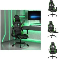 vidaXL Chaise de jeu avec massage & repose-pieds Noir & Vert Similicuir - Fauteuil de jeu