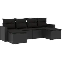 vidaXL Ensemble de salon de jardin 6 pièces avec coussins noir poly rotin