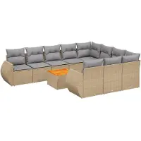 vidaXL Ensemble de salon de jardin 11 pièces avec coussins Beige Poly Rattan