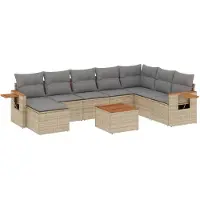 vidaXL Ensemble de salon de jardin 9 pièces avec coussins beige Poly rotin