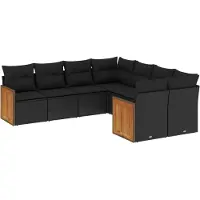vidaXL Ensemble de jardin canapé 8 pièces avec coussins noir poly rotin