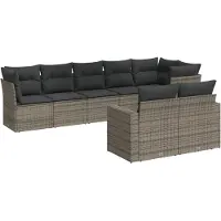 vidaXL Ensemble de jardin canapé 8 pièces avec coussins Gris Poly rotin