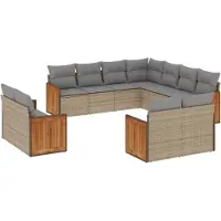 vidaXL Ensemble de salon de jardin 11 pièces avec coussins Beige Poly Rattan