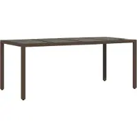 Syfax Table de jardin avec dessus en verre marron résine tressée