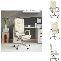 vidaXL Chaise de bureau avec fonction massage Crème similicuir - Chaises de bureau