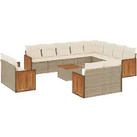 vidaXL Ensemble de 13 canapés de jardin avec coussins Beige Poly Rattan