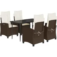 Syfax Ensemble à manger de jardin 5 pcs et coussins marron poly rotin