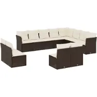 vidaXL Ensemble de salon de jardin 12 pièces avec coussins Marron Poly rotin