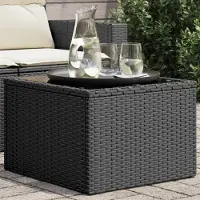 Prolenta Table de jardin exclusive, avec plateau en verre, noire, 55 x 55 x 37 cm, en résine tressée