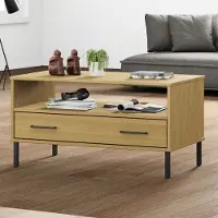 Prolenta Table basse exclusive OSLO, pieds en métal, couleur marron, dimensions 85x50x45 cm, en bois massif