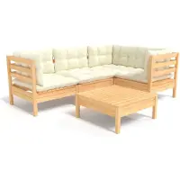 Syfax Salon de jardin 5 pcs avec coussins crème bois de pin