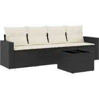 Sonstiges Salon de jardin 5 pcs avec coussins noir résine tressée