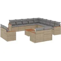 vidaXL Ensemble de salon de jardin 14 pièces avec coussins Beige Poly Rattan