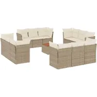 vidaXL Ensemble de 13 canapés de jardin avec coussins Beige Poly Rattan