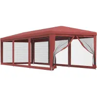 Syfax Tente de fête avec 8 parois latérales en maille Rouge 3x9m PEHD