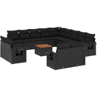Sonstiges Salon de jardin avec coussins 14 pcs noir résine tressée