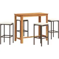 vidaXL Ensemble bar de jardin 5 pièces brun bois massif acacia et poly rotin