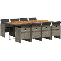 vidaXL Salon de jardin 9 pièces avec coussins Gris Poly Rattan