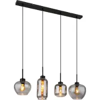 Globo Lighting Lampe suspendue à 4 lumières Matt noir avec verre fumé