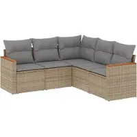 vidaXL Ensemble de salon de jardin 5 pièces avec coussins Beige Poly Rattan