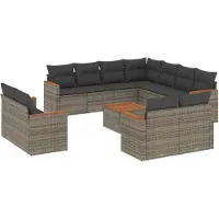 vidaXL Ensemble de salon de jardin 12 pièces avec coussins Gris Poly rotin