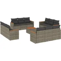 vidaXL Ensemble de 13 canapés de jardin avec coussins Gris Poly Rattan