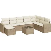 vidaXL Ensemble de salon de jardin 9 pièces avec coussins beige Poly rotin