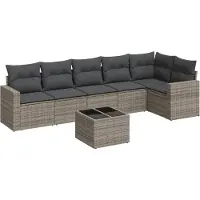 vidaXL Ensemble de salon de jardin 7 pièces avec coussins Gris Poly rotin