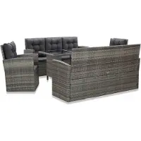 Prolenta Maison Exclusive - Ensemble de salon de jardin 5 pièces avec coussins, en rotin synthétique gris