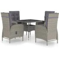 Syfax Ensemble à manger de jardin 5 pcs Résine tressée et verre Gris